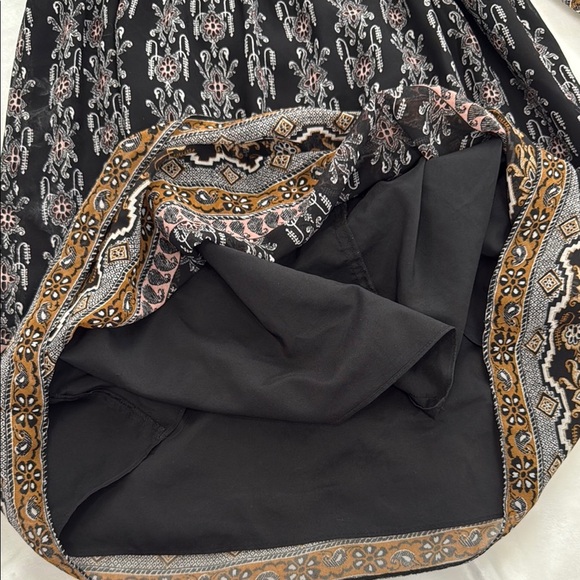 MADEWELL SIZE 6 Bohemian Long Sleeve midi Black and Brown Patterned Dress - Picture 12 of 14